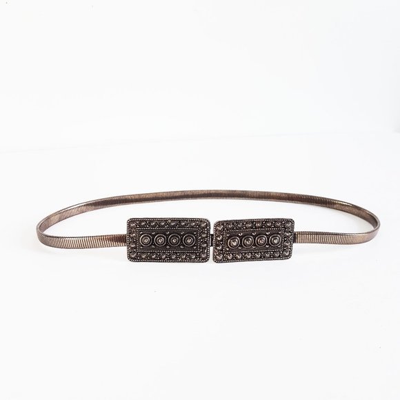 1980s Vintage Bronze Metal Skinny Belt Size 25" Bronze Gold Elegant Belt - Picture 1 of 10